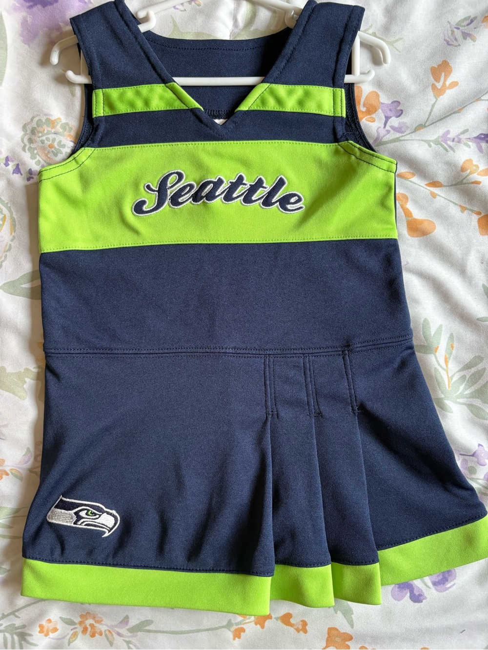 NFL Seattle Seahawks Kids Dress in Navy and Neon Green